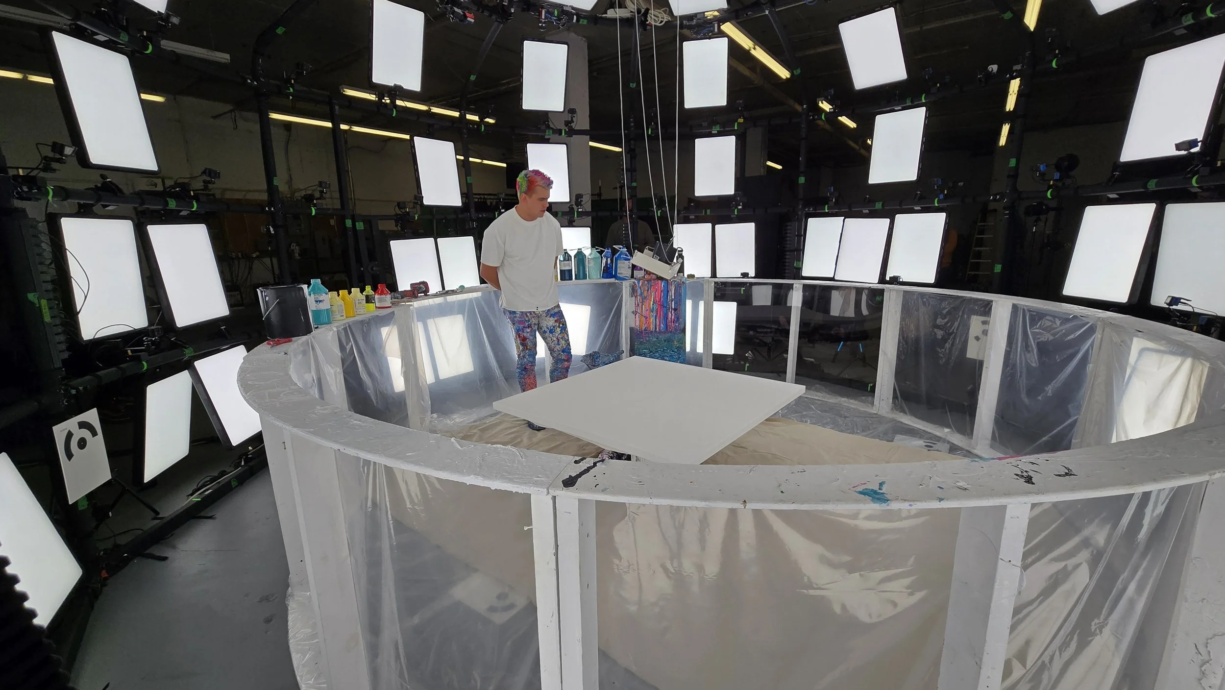 An artist standing inside the GXR Lab volumetric capture dome