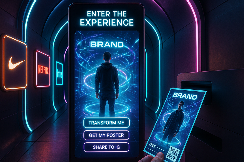 AI photobooth output — stylized avatar share card