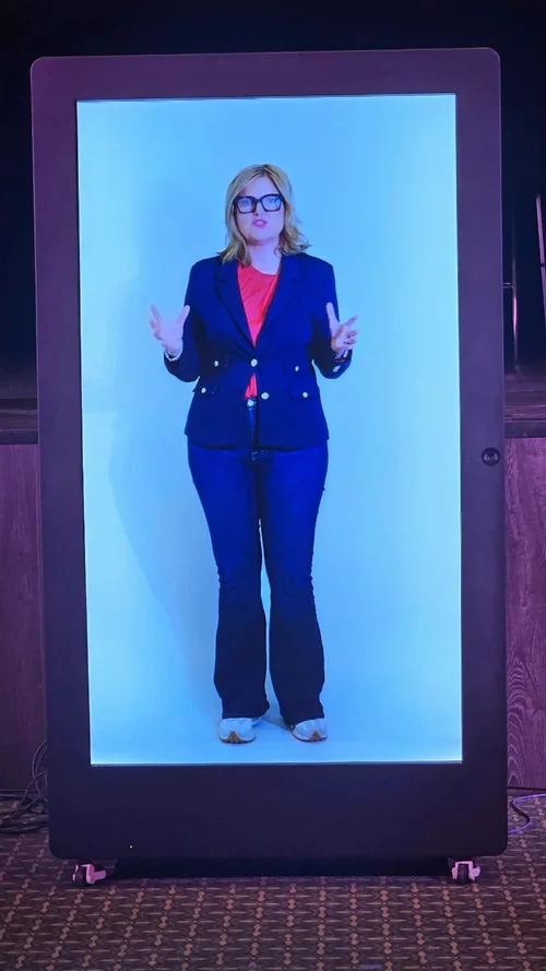 SAP Labs — digital-twin host on a GenieBox hologram screen